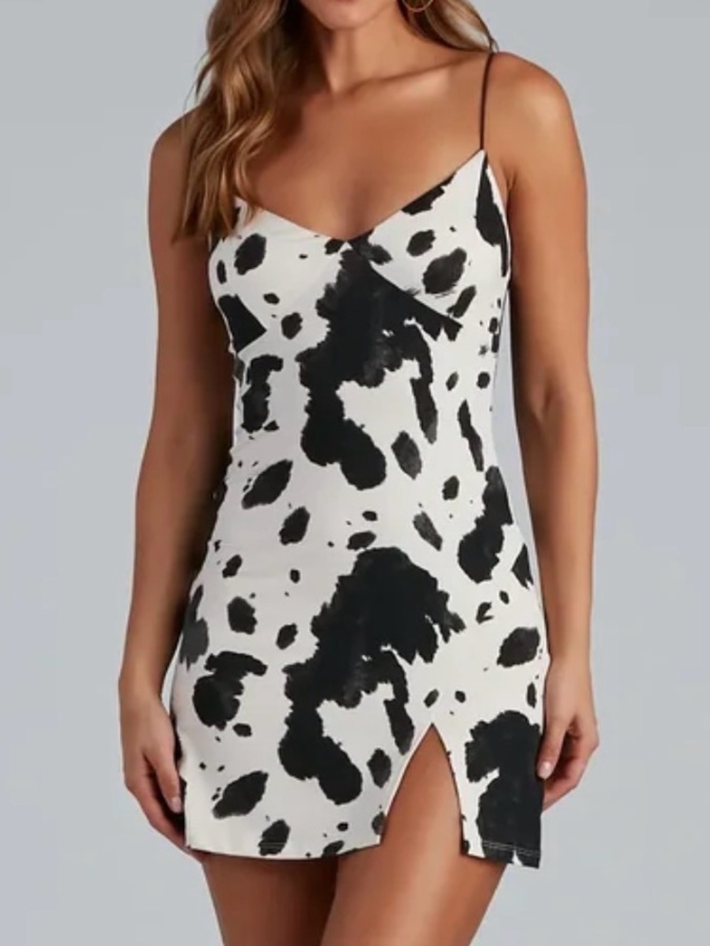 Cow Print Mini Dress with Slit